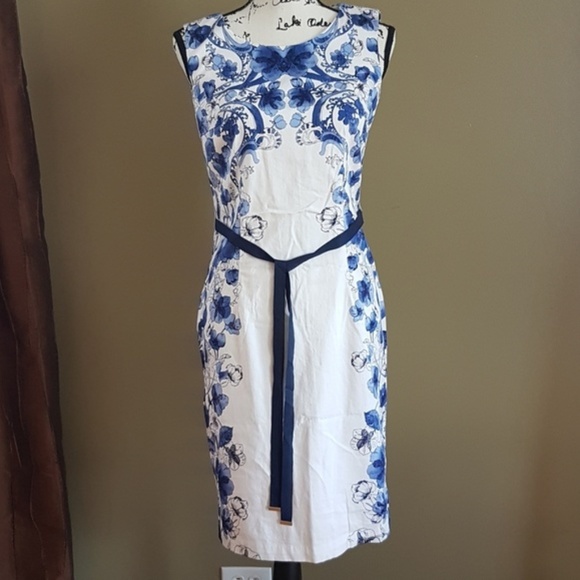 Cotton Sleeveless Gzhel Style Dress White size S - Picture 1 of 3